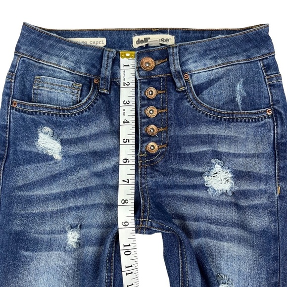 Dollhouse Mid-rise Medium Wash Skinny Capri  Distressed Jeans Denim Sz‎ 1 - Picture 8 of 9